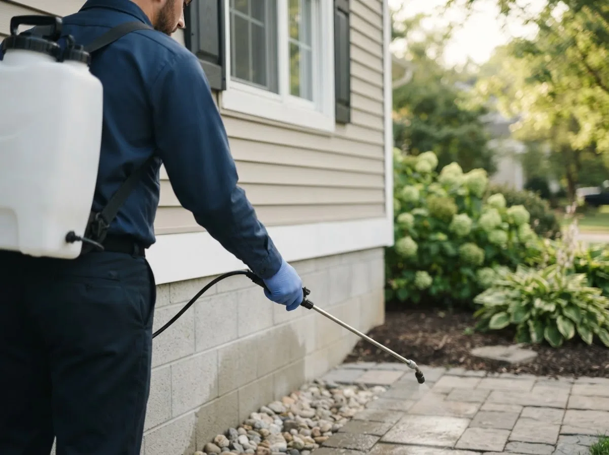 Pest control technician inspecting a home in Walhalla, MI